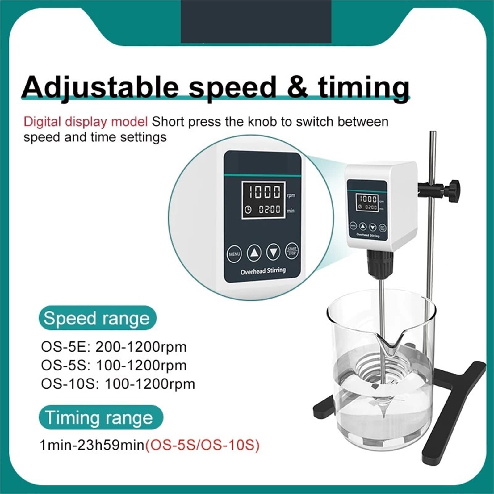Homogeneizador, Agitador de laboratorio con pantalla digital, mezclador eléctrico altura, equipo, 5/10 l, 1200 rpm, OS-10S(OS-5E(5L))