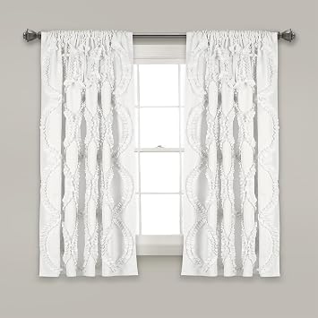 Lush Decor Avon Light Filtering Window Curtain Panel Single, 54" W x 45" L, White - Ruffle Curtains for Living Room - Drapes - Vintage Coquette Decor