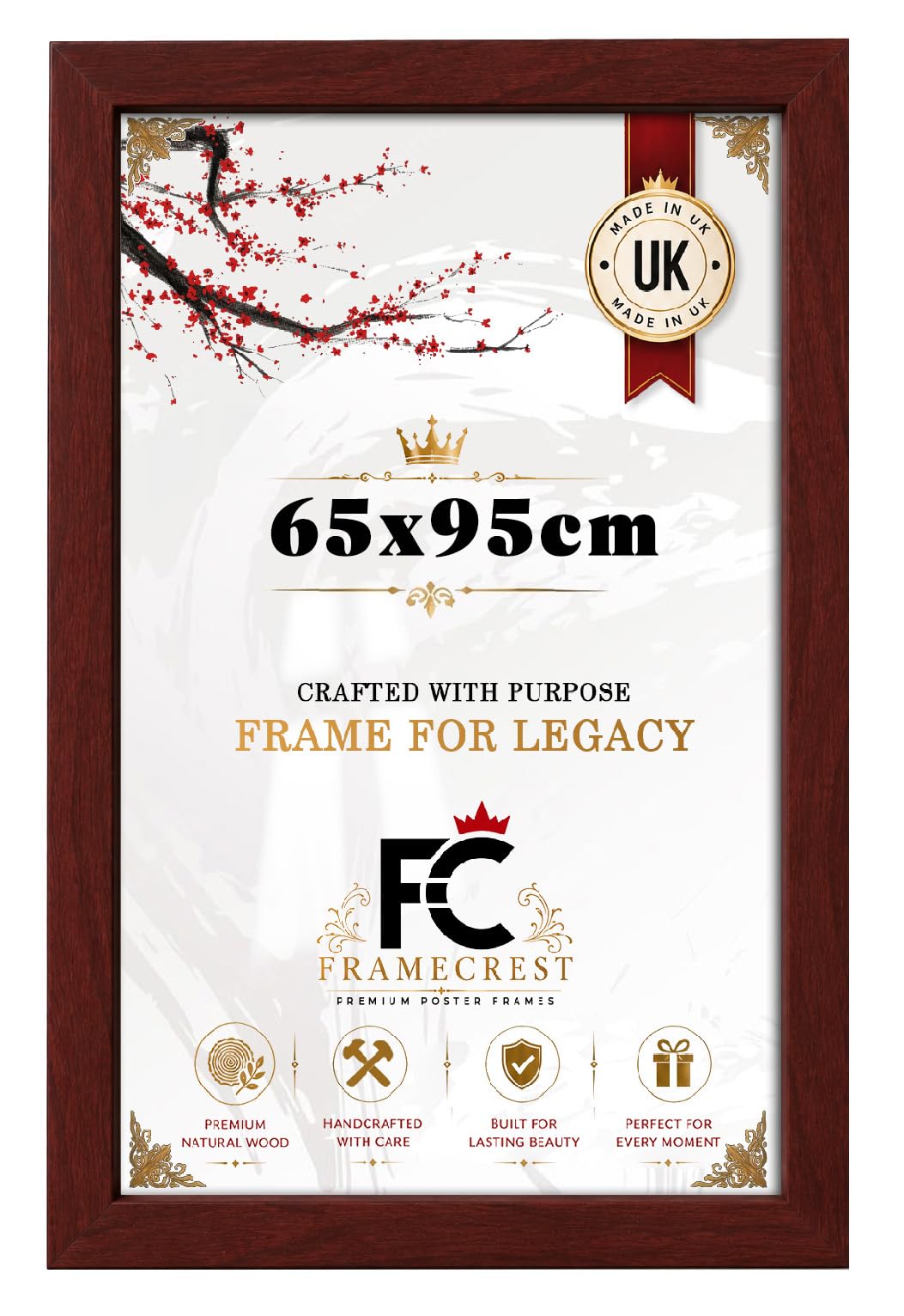 FRAMECREST New Lifestyle 65x95cm Poster Frame | MDF Wood and Polished Perspex | Handcrafted Flat Profile Landscape & Portrait Display for Gifting-[Mahogany]