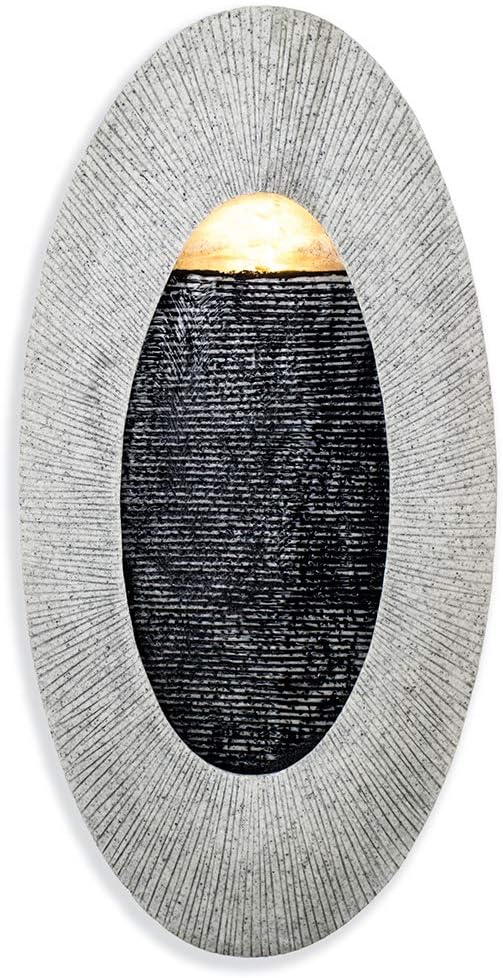 Make Lemonade Indoor/Outdoor Waterfall Hanging Fountain, Handcrafted Natural Faux Stone Exterior with LED Lights, Patio and Home Wall Décor, Oval, Tan