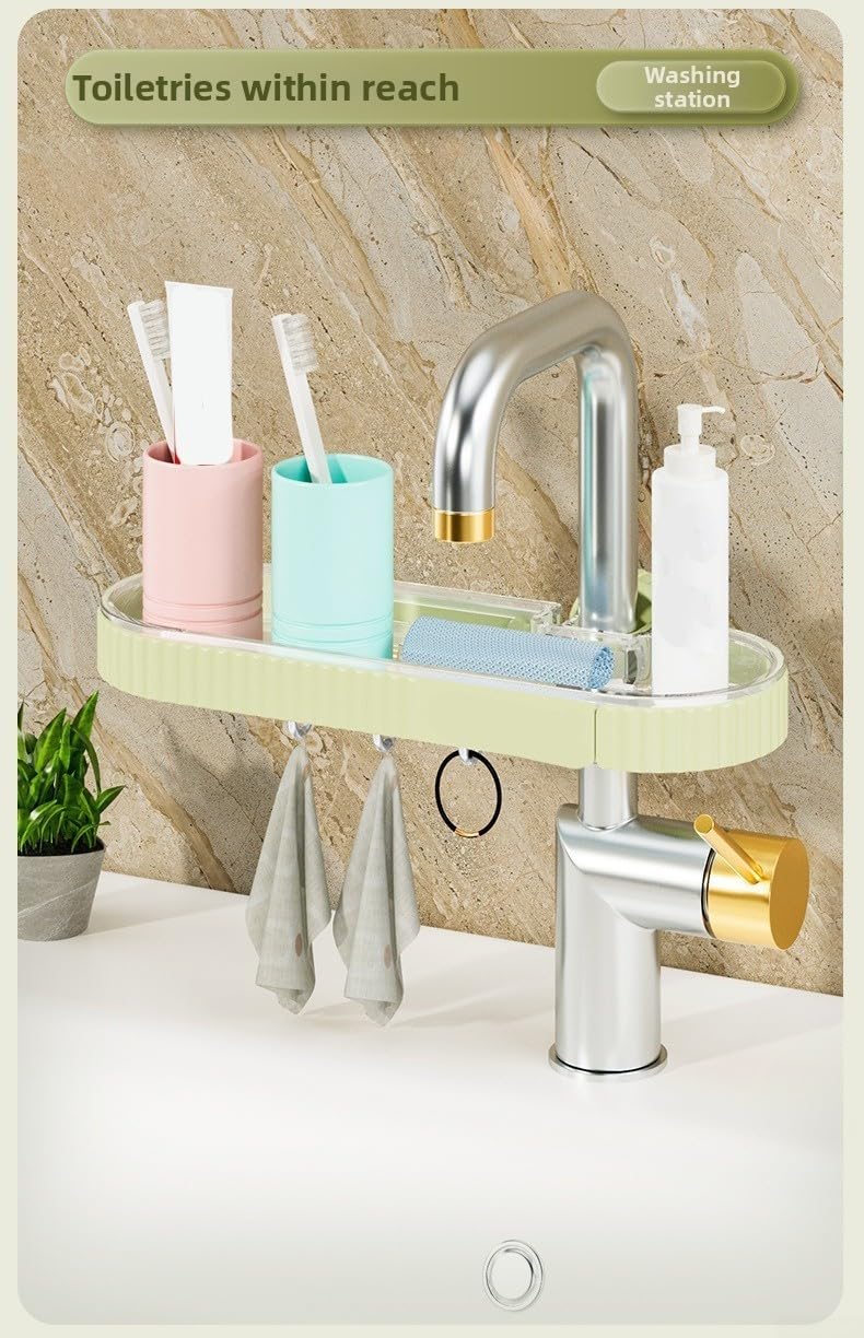 Mensola per rubinetto in ABS+PET con base ventilata per contenere spugne, spazzole, piatti, sapone, strofinacci e strumenti di pulizia vicino al lavandino della cucina o del bagno (bianco)