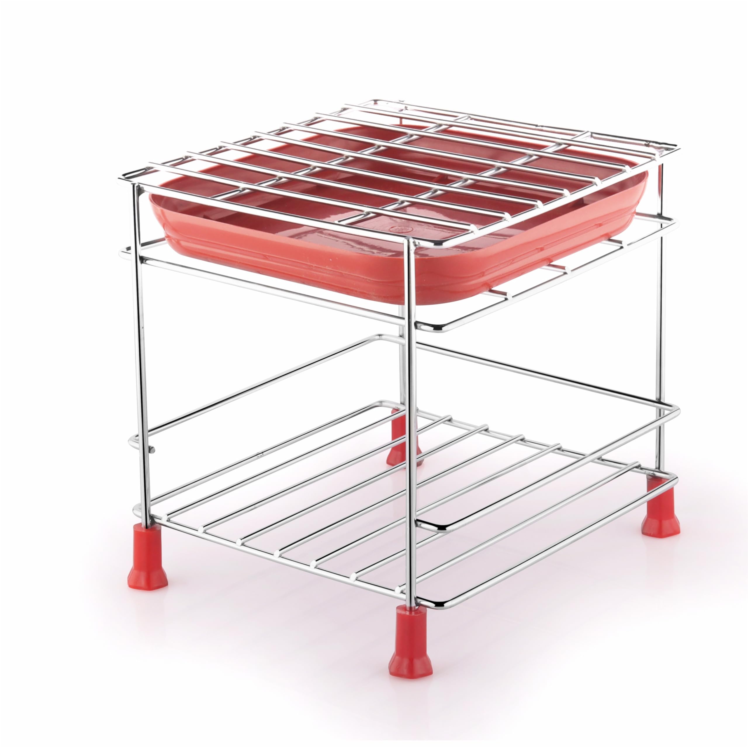 Stainless Steel Matka Stand With TRAY (Free) for FLAT BASE Water Pot Can| Matki/Ghada/Pot Stand for Water Dispenser | Plant Pot Steel Holder/Rack (20 * 20 * 20 cm) ok