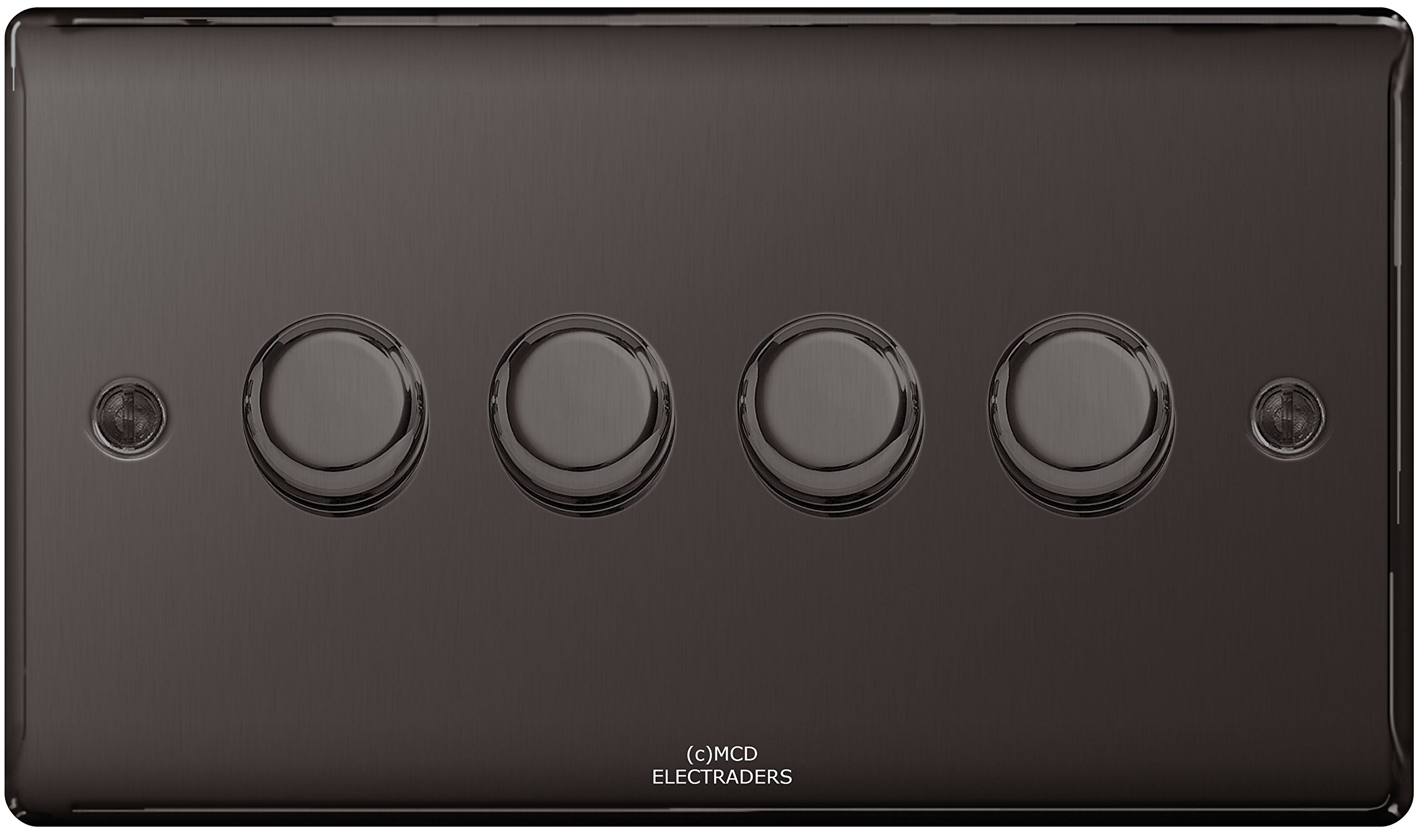 BG Electrical Intelligent Quadruple Wall Dimmer Switch, 2 Way, Raised Profile, Round Edges, Nexus Metal, Black Nickel 200W, NBN84