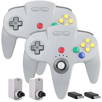 2 Pack Wireless N64 Controller Made for Switch 1 & 2, N64 Console, Gray | Built-in Vibration Rechargeable 3D Analog Stick, 2.4 GHz USB & N64 Receiver Made for Switch Online, Windows PC, macOS