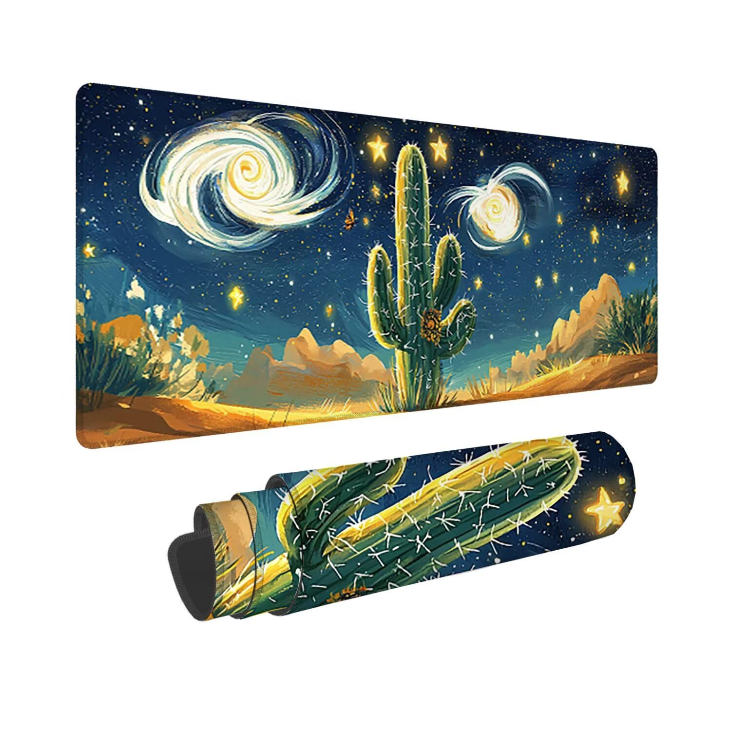 Podkładka pod mysz do gier, 1600 x 800 mm XXL Podkładka pod mysz do gier, duża, antypoślizgowa, wodoodporna, rozszerzona długa klawiatura, akcesoria biurowe, do gier, komputera, komputera (kaktus
