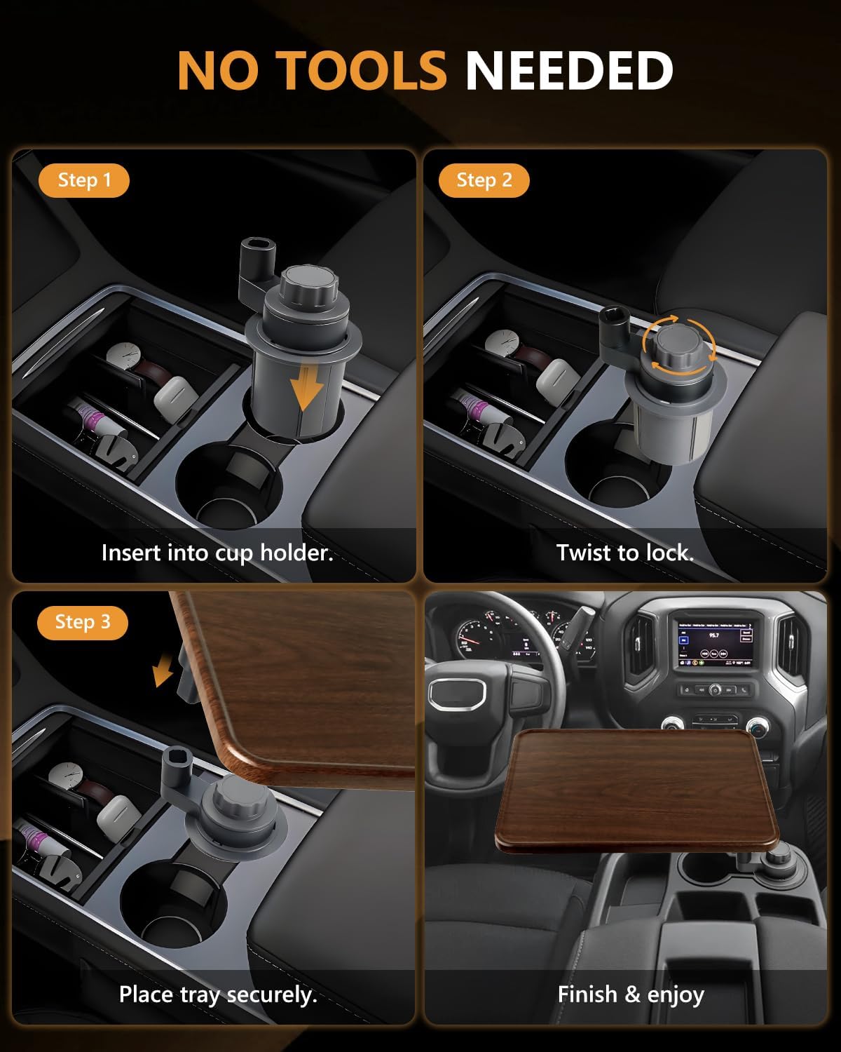 360° Rotating Car Laptop Desk - Cup Holder Mount Car Table Tray, Compatible with Tesla Model Y/3/S, F-150/Explorer/Maverick & Most Vehicles, Car Accessories for Women & Men