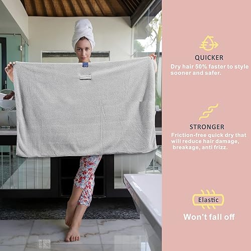 Miniatura 2 de Paquete de 2 toallas grandes de microfibra para mujer, toallas de secado de cabello antiencrespamiento, turbante de cabello de secado rápido, para