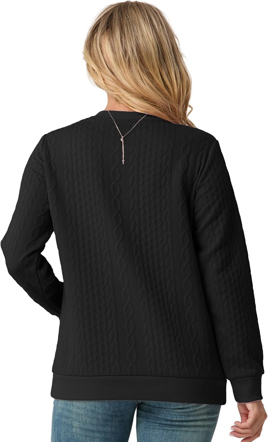 Womens Sweatshirts Casual Crew Neck Long Sleeve Quarter 1/4 Zip Quilted Pullover Lightweight Textured Solid Fall Tops - Image 3