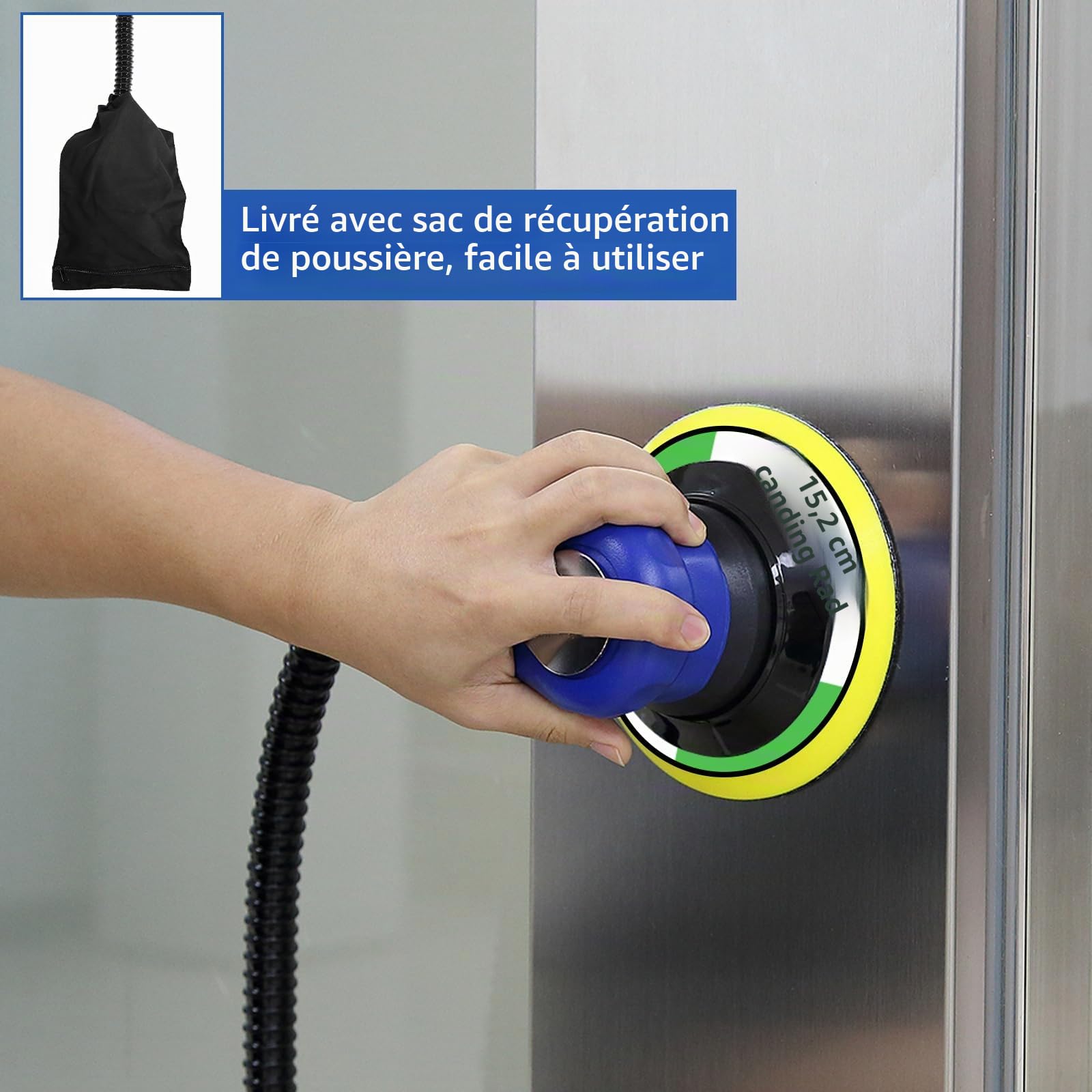 Uten Ponceuse Orbitale Pneumatique à Double Action de Disque Ø 152 mm 6“ avec Régulation de la Vitesse avec 7 pièces de Papier Abrasif