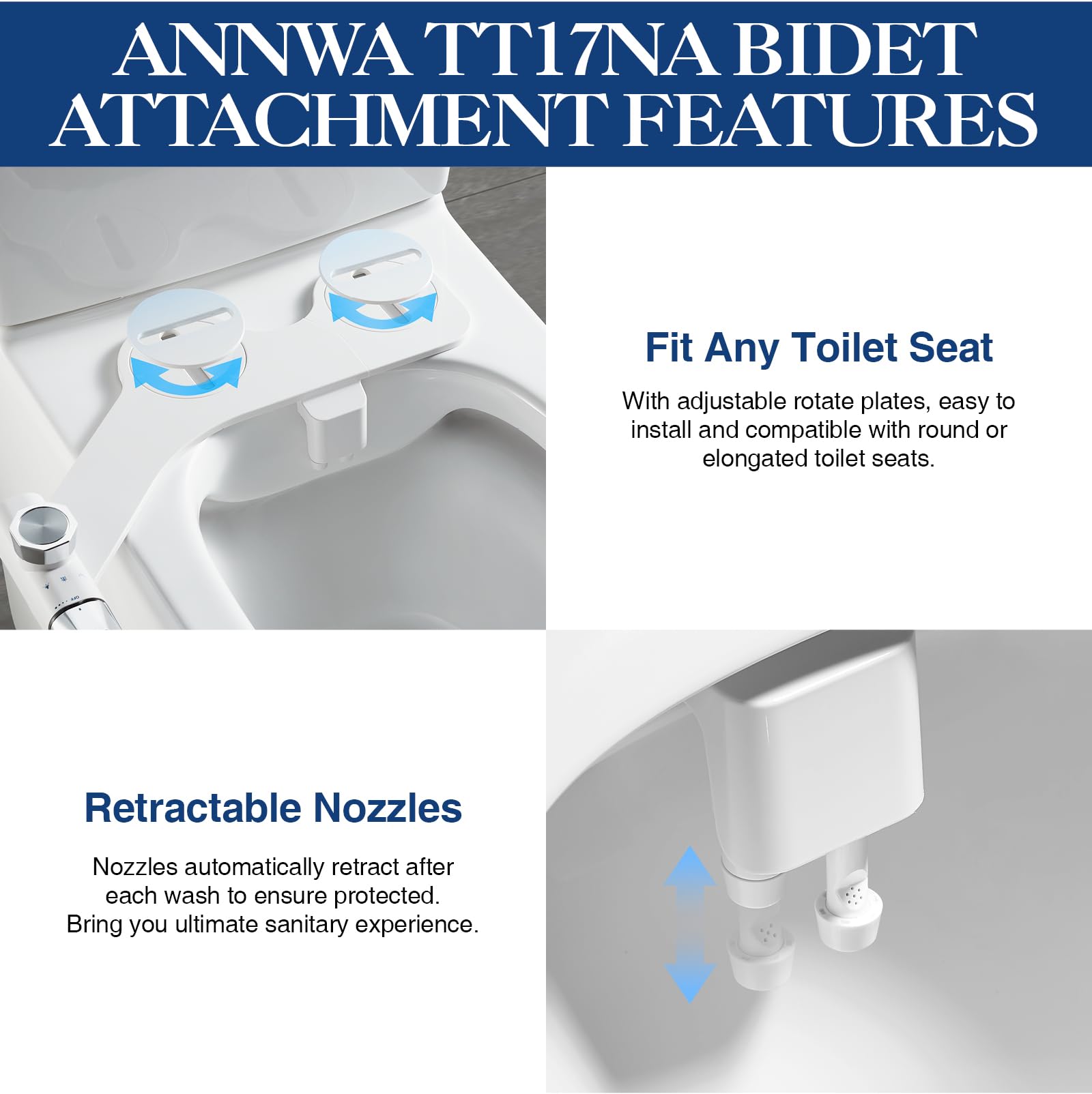 Pulvérisateur Bidet de Toilette Jet d’Eau Froide Toilette Japonaise Autonettoyante Non Electrique avec Double Buses Rétractables Autonettoyantes Nettoyage Avant et Arrière(TT17NA)