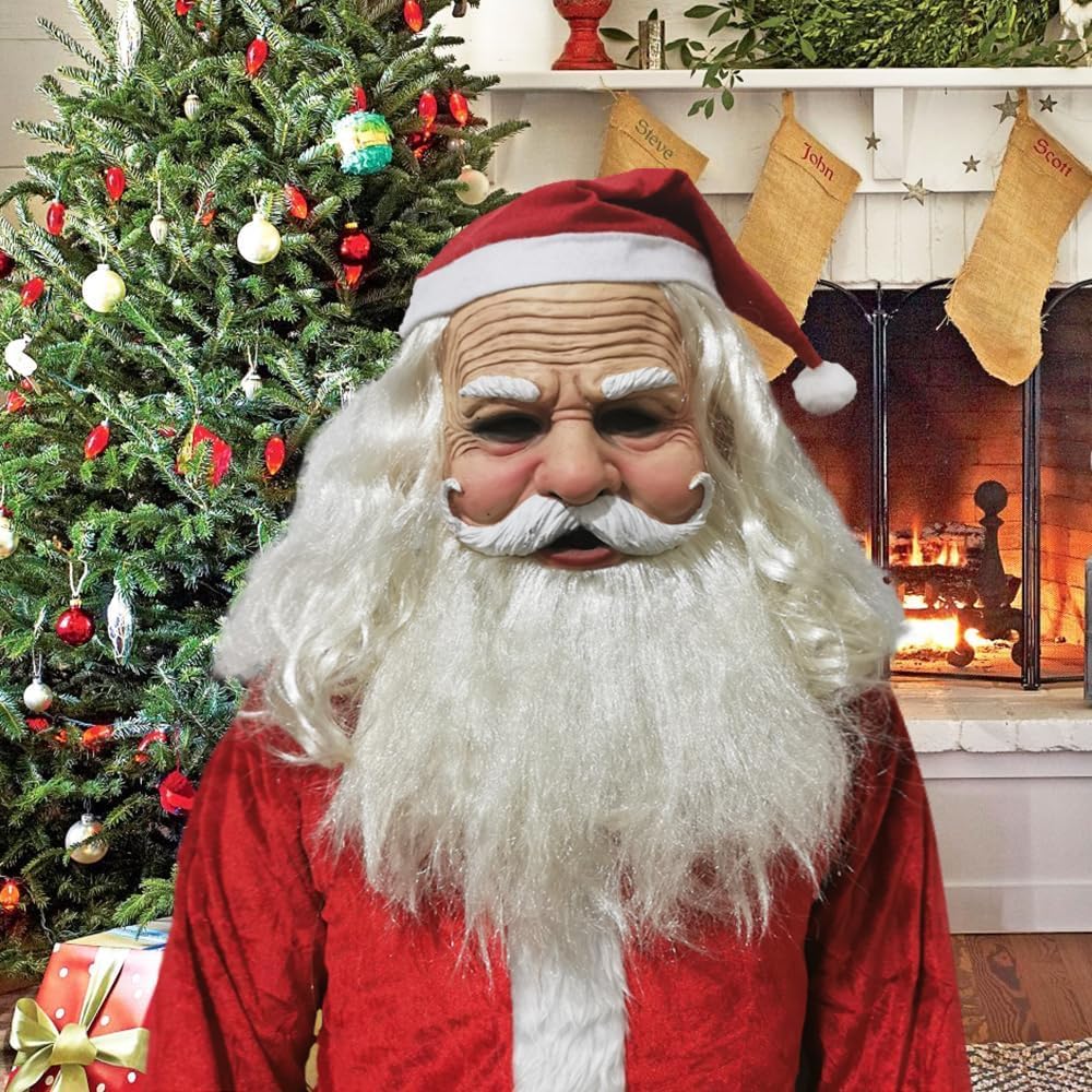 WPOZD Deluxe Green Monster Christmas Mask with Santa Hat, Adult Size, Plush Fur Holiday Costume Accessory - Image 6