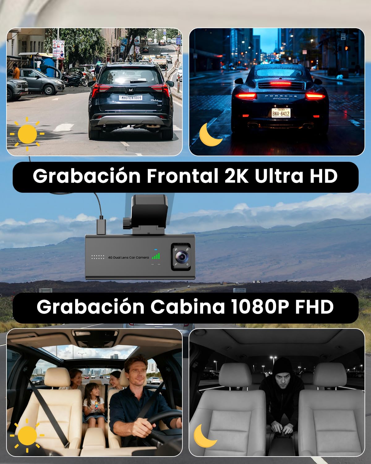 4G LTE Dashcam con SIM, Camara Vigilancia Coche Antivandalismo con GPS, Modo Parking 24/7, Alertas Movimiento, Acceso Remoto & Audio Bidireccional, Seguridad Antirrobo para Flotas y Familia, SD/Cloud