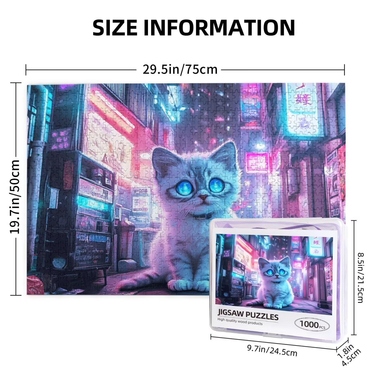 Puzzle kot, 1500 elementów, puzzle uliczne dla dorosłych, z pudełkiem na prezent, "zrób to sam", duże drewniane puzzle dla dorosłych, gra zręcznościowa dla całej rodziny, prezenty dla kobiet, 87 x 57