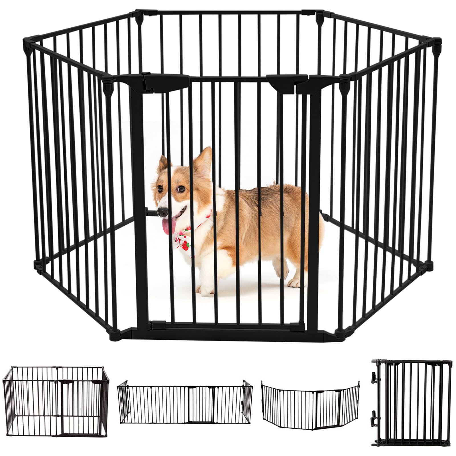 Barrière de sécurité pour escalier évitant les chutes d'animaux avec porte noire