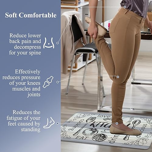 Miniatura 88 de HEBE - Juego de 2 alfombrillas de cocina antifatiga, impermeables, antideslizantes, cómodas, resistentes, de pie, de espuma de PVC, acolchadas, 17 x