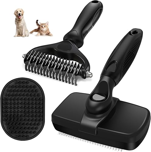 Miniatura 40 de 3 piezas de cepillo de limpieza autolimpiante, rastrillo de aseo de mascotas y cepillo de baño para perros, gatos y caballos Peine