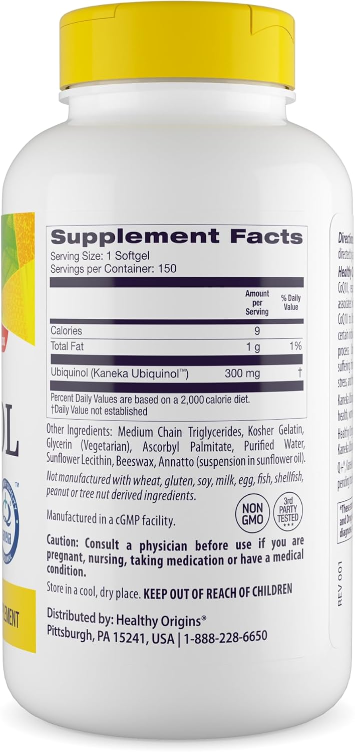 Healthy Origins Ubiquinol (Active Form of CoQ10), 300 mg - Ubiquinol Supplements for Heart Health & Antioxidant Support - Gluten-Free & Non-GMO Supplement - 150 Softgels