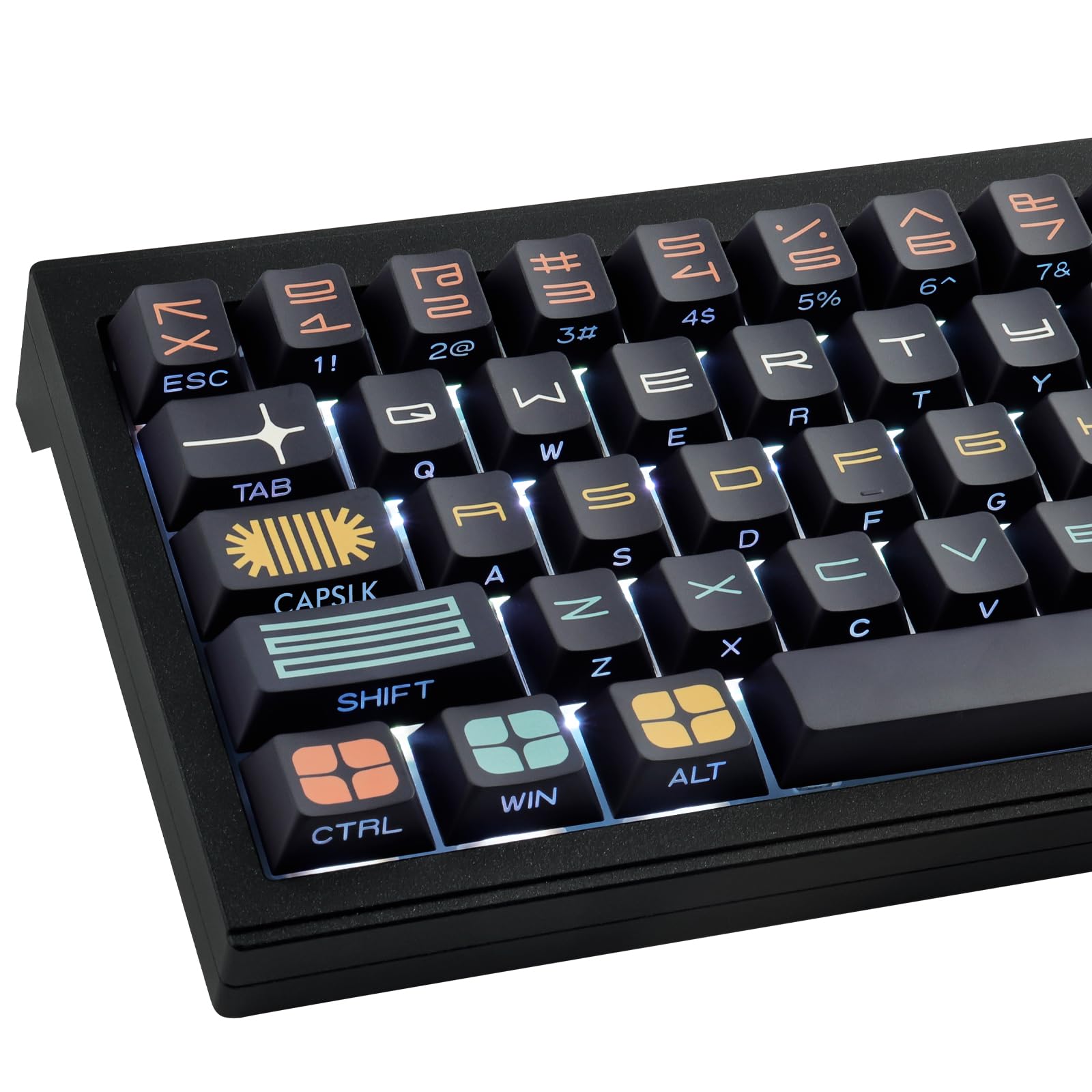 PBT Keycaps, 131 Keys Custom Black Shine Through Side Engraved Trasparente Keycaps Cherry Profile Dye Sublimation for Cherry MX Switch ANSI & ISO Layout Mechanical Keyboard