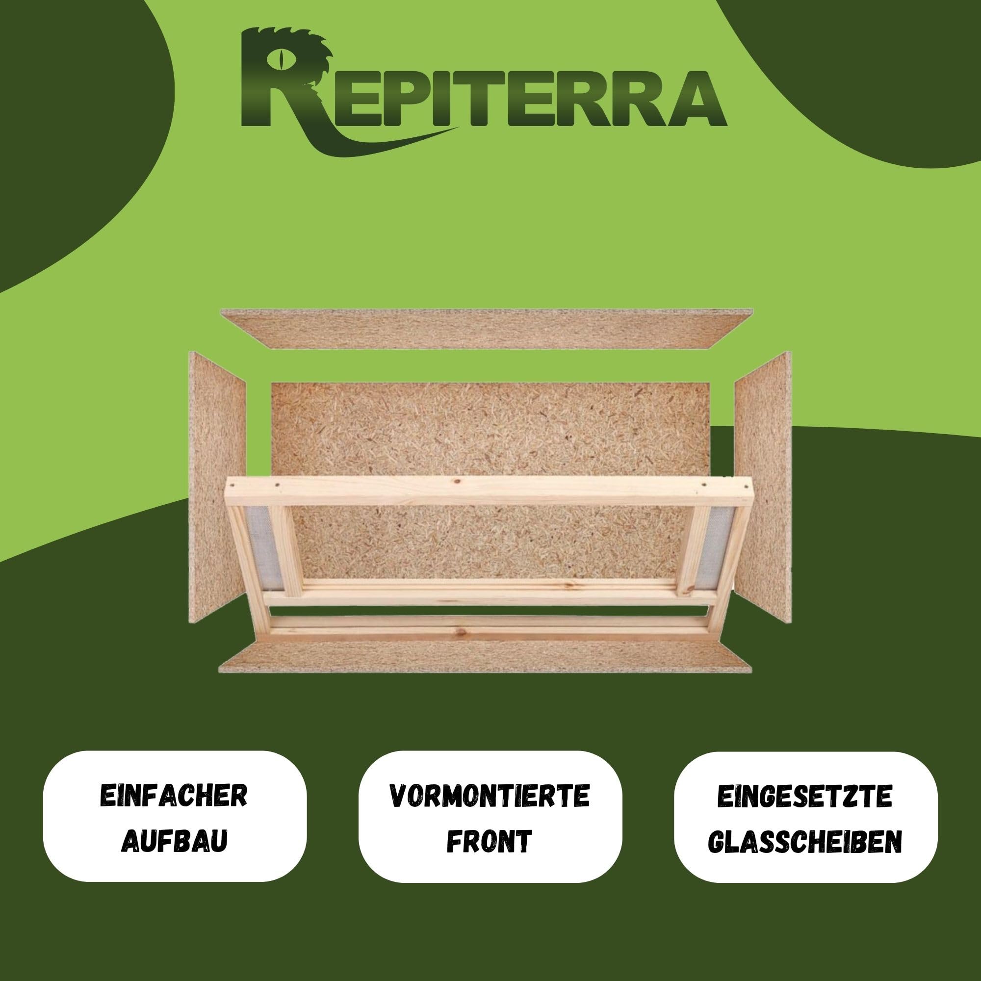 REPITERRA Terrarium dla gadów i płazów, drewniane terrarium z wentylacją przednią 80 x 50 x 50 cm