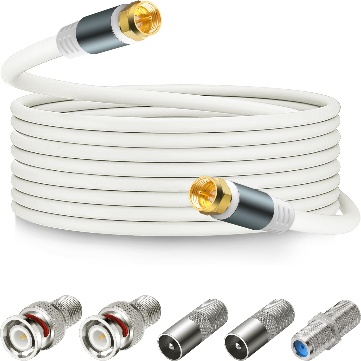 SAISN RG6 Coaxial Cable Connector TV Antenna Wire With F81 BNC F Type Extension Adapter, Double Shield Digital Coax Low Loss High Speed A/V Cord for