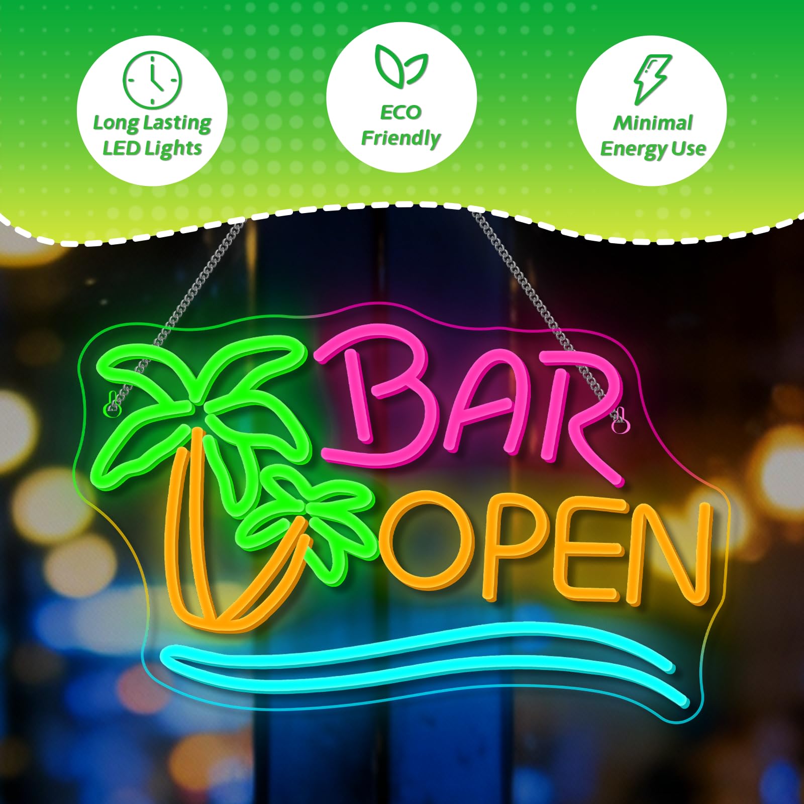 Bar Open Palme Neon Schild Dimmbar für Wanddekoration, Neon Sign Zeichen Licht Open, Leuchtschild Wand Dekor für Bar,Taverne,Clubs,Partys,Geschenk