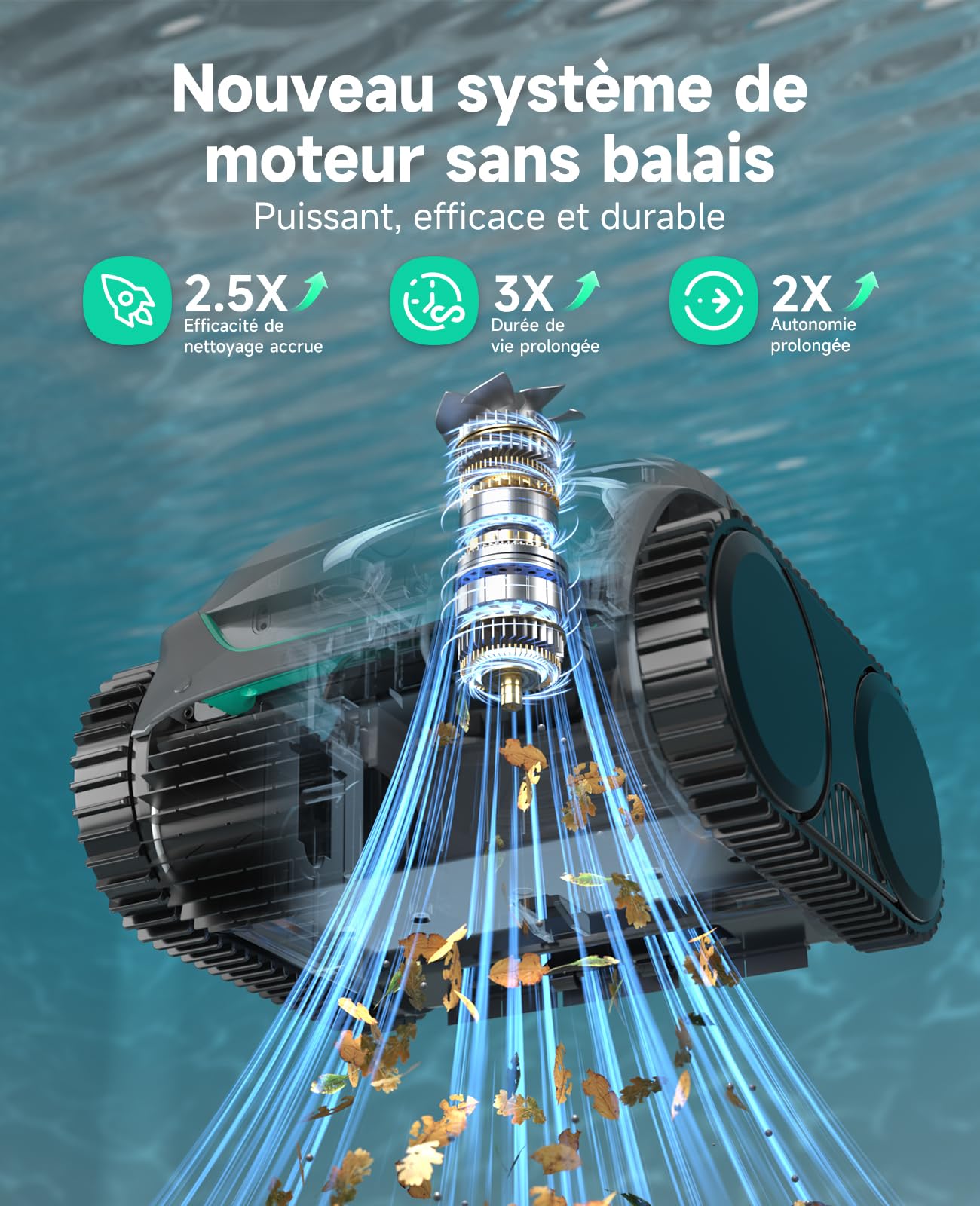 WYBOT C2 Robot Piscine sans Fil pour Piscines Enterrées 150㎡, Double Filtration, 3 Moteurs, Aspiration Puissante, Nettoyage Parois & Ligne d'eau, 180 Min, App(Vert Brume-Vert)