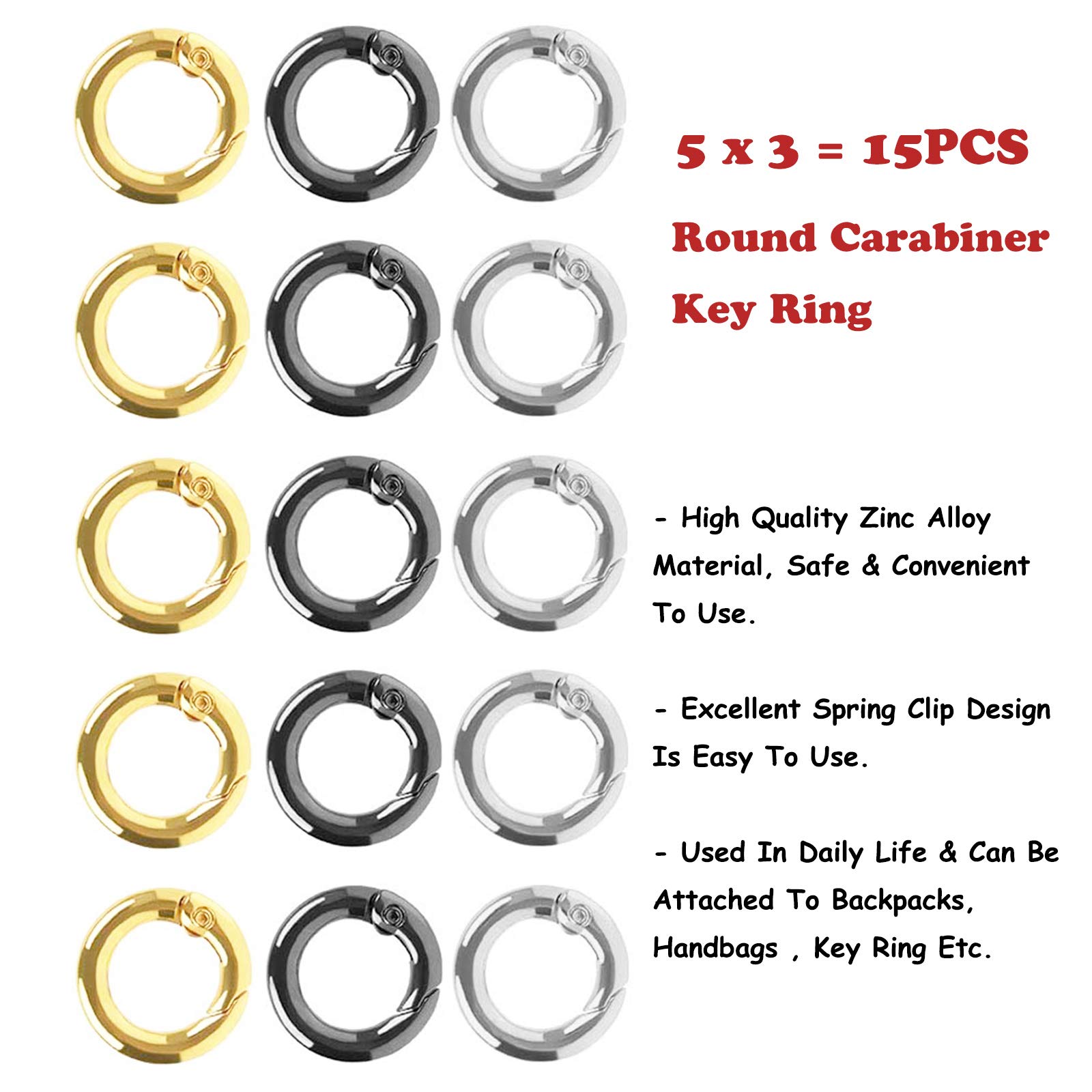 48 Pezzi Anelli A Moschettone Rotondi - Lega Di Zinco, Per Portachiavi, Artigianato, 20-33 Mm - Foto 7