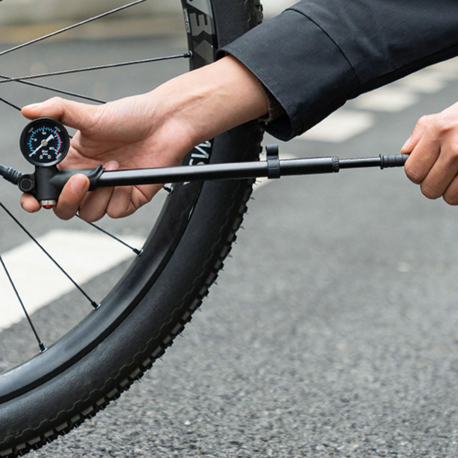 Pompa per Ammortizzatori Mountain Bike Alta Pressione 21 Bar Portatile | Pompa con Manometro per Pneumatici e Ammortizzatori Mountain Bike Adatto a Manutenzione, Ciclismo, Trail e Spostamenti Urba