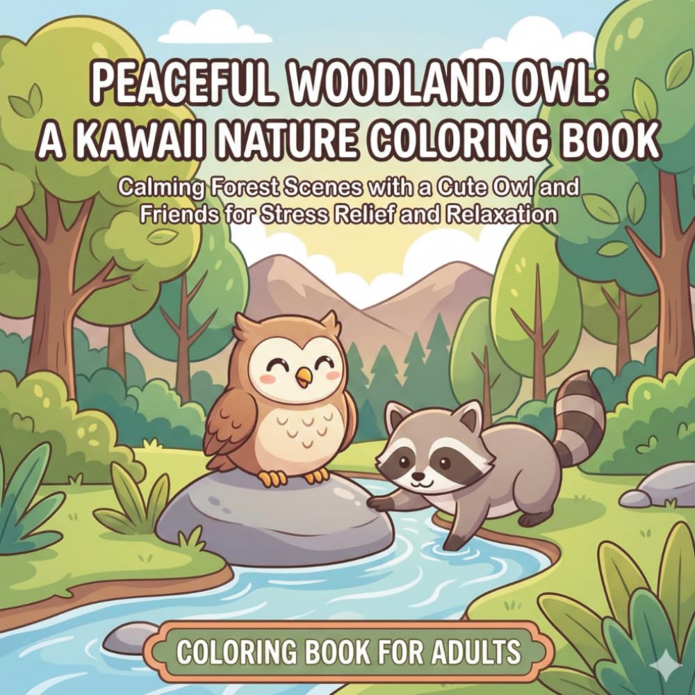 Peaceful Woodland Owl: A Kawaii Nature Coloring Book: Calming Forest Scenes with a Cute Owl and Friends for Stress Relief and Relaxation