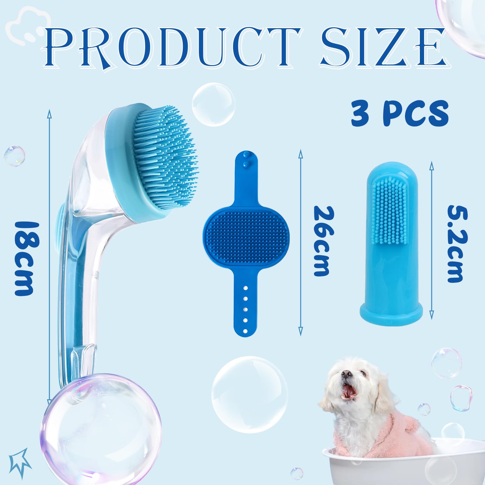 3 PCS Pet Bath Brush for Dogs,Dog Shampoo Brushes with Built-in Shampoo Dispenser,Long HandleDog Bath Brushs,Pet Grooming Tool for Baths,Dog Brushes Shampoo Massage Cat Brush for Short Haired Cats - Image 2