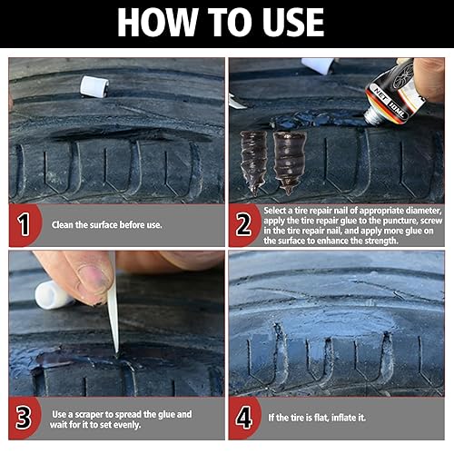 Miniatura 6 de Pegamento de reparación de neumáticos, pegamento de cemento de goma, 2 unidades de secado rápido, kit de uñas de goma para reparación de neumáticos