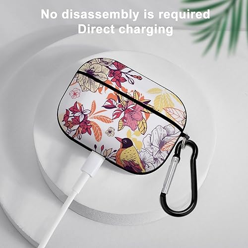 Miniatura 5 de Funda con diseño floral con pájaro para Airpods Pro (21 generación) con llavero, funda protectora completa a prueba de golpes, funda rígida de