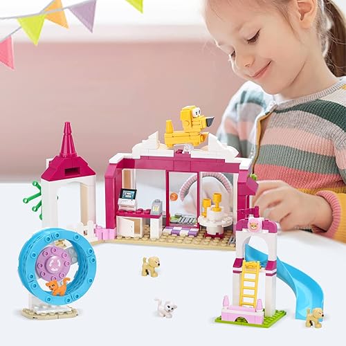 Miniatura 4 de Juegos de construcción de casas para mascotas para niñas, perros y gatos, juguete de construcción de centro de día 244 piezas, parque de juegos para