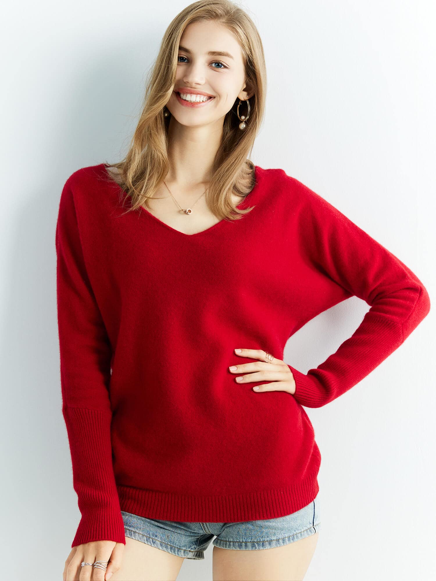 Chanyarn Donna Maglione 100% Lana Merino Autunno Inverno con Scollo a V Pipistrello Maniche Lunghe Oversize Maglione