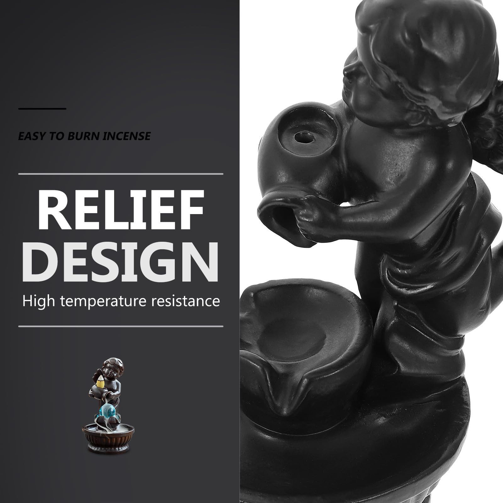 POPETPOP Bruciatore di Incenso in Ceramica Design Angelo Cartone Animato, Porta Incenso a Riflusso Elegante e Decorazione per Casa e Ufficio