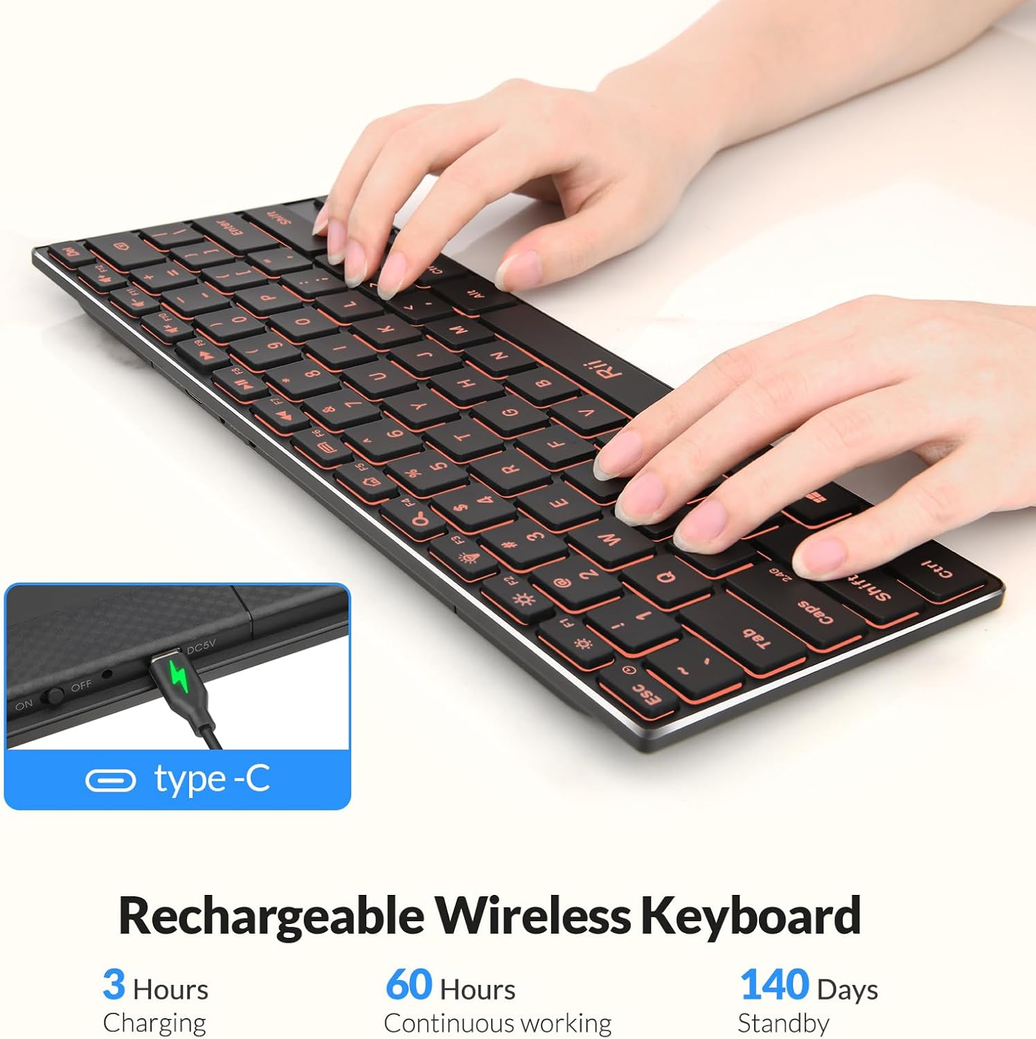 Rii Wireless Keyboard,Bluetooth Keyboard(2.4G+BT5.0),RGB Backlit,Rechargeable with Aluminum Alloy Case for Tablet,Surface,PC,Laptop with Windows (X9-Windows)