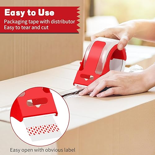 Miniatura 5 de Cinta de embalaje transparente resistente con dispensador, 2 rollos de cinta de envío fuerte y duradera, cinta de embalaje de 1.88 pulgadas x 55