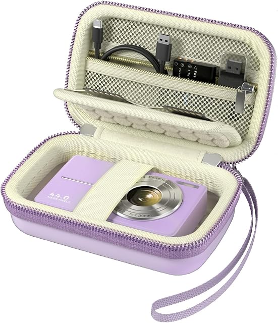 ProCase Boîtier de caméra numérique compatible avec CAMKORY/Lecran/Leclippy/Froitx/aycy/FJFJOPK 4K Caméra de Vlogging, Sac de voyage de stockage de Shell Hard avec la poche Mesh pour les batteries, SD Carte -Violet