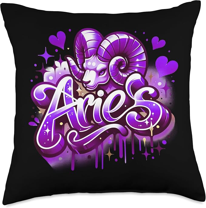 Purple Aries Zodiac Star Sign Throw Pillow