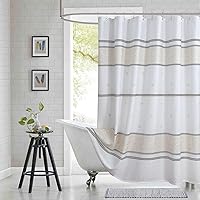 Vista 7 de Cortina de ducha de tela, cortina de ducha marrón, cortinas de ducha con patrón de rayas marrón tostado, cortinas de baño decorativas modernas, 72