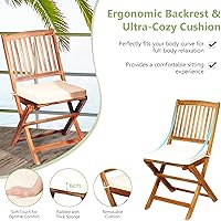 Vista 2 de Juego de 2 mesas y sillas de bistró al aire libre, juego de bistró plegable para patio con cojín acolchado y mesa de centro redonda para patio