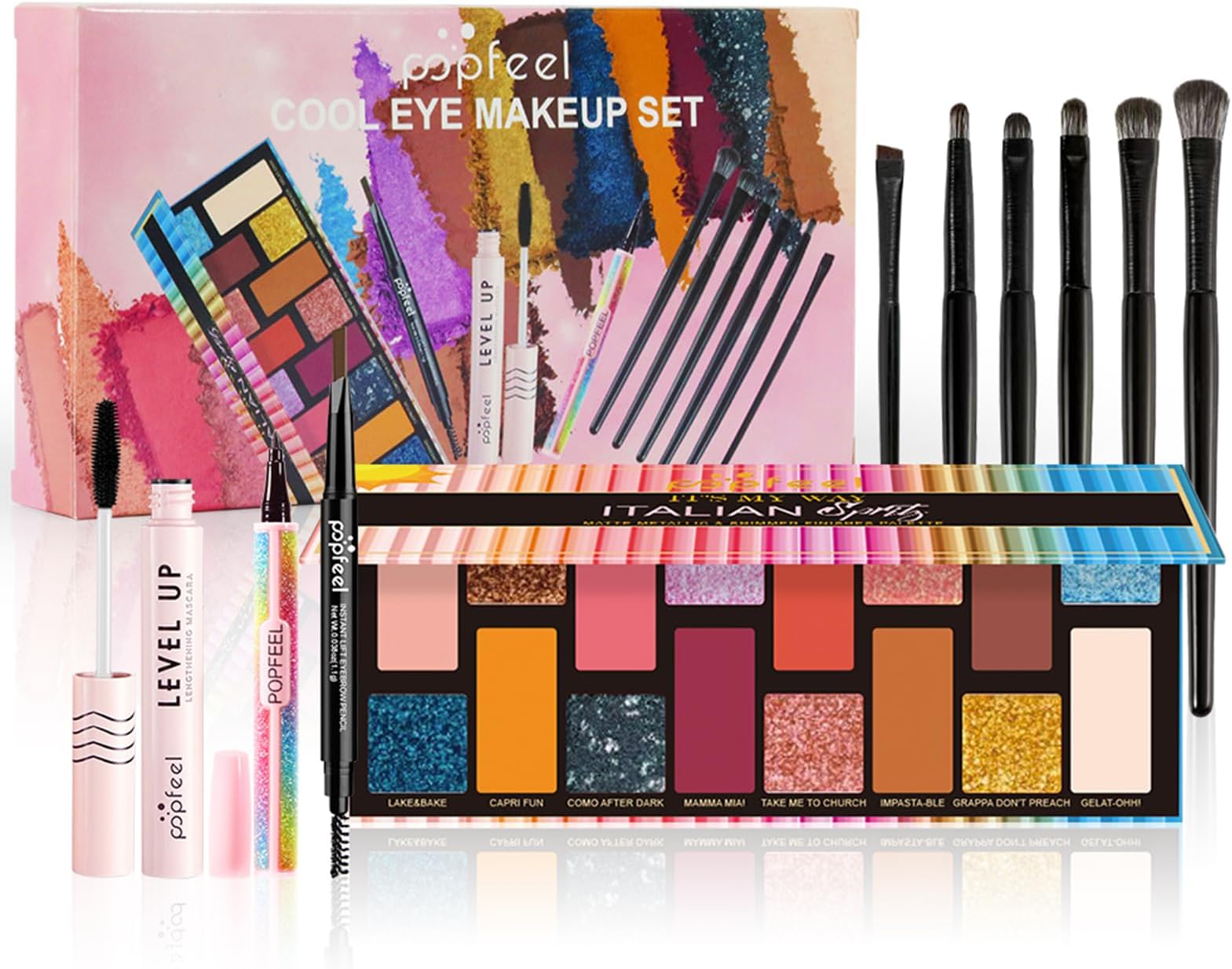 RoseFlower Professional Makeup Set, Essential Make up Starter Set Make-up Sets with 8 Colors Matte Glitter Eyeshadow Palette Makeup Brush Set Eyebrow Pencil Eyeliner Mascara