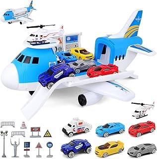 deAO Kit de Transports avec Un Avion-Cargo, des Mini Voitures, Un Hélicoptère et Bien Plus D’Accessoires Divertissants Jeu Amusant et Éducatif pour La Croissance de Votre Enfant