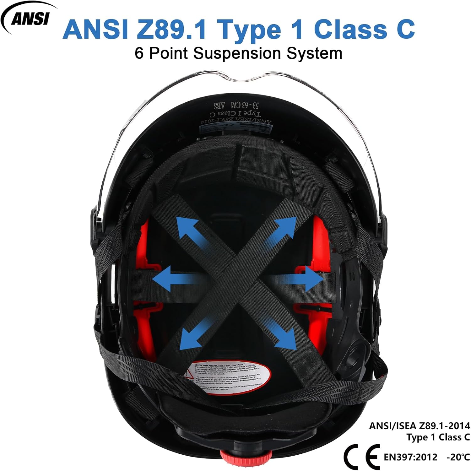 Safety Helmet Hard Hat with Visor, Lightweight Vented Work Helmet, 6-Point Adjustable Ratchet Suspension Hardhat for Industrial and Construction - Image 3