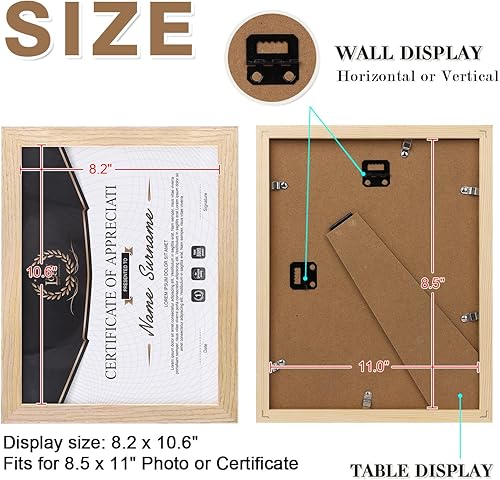 Vista 304 de KINLINK Marco de fotos A4 natural, de madera maciza con plexiglás acrílico para fotos A5 con paspartú o A4 sin paspartú, marco de fotos para mesa