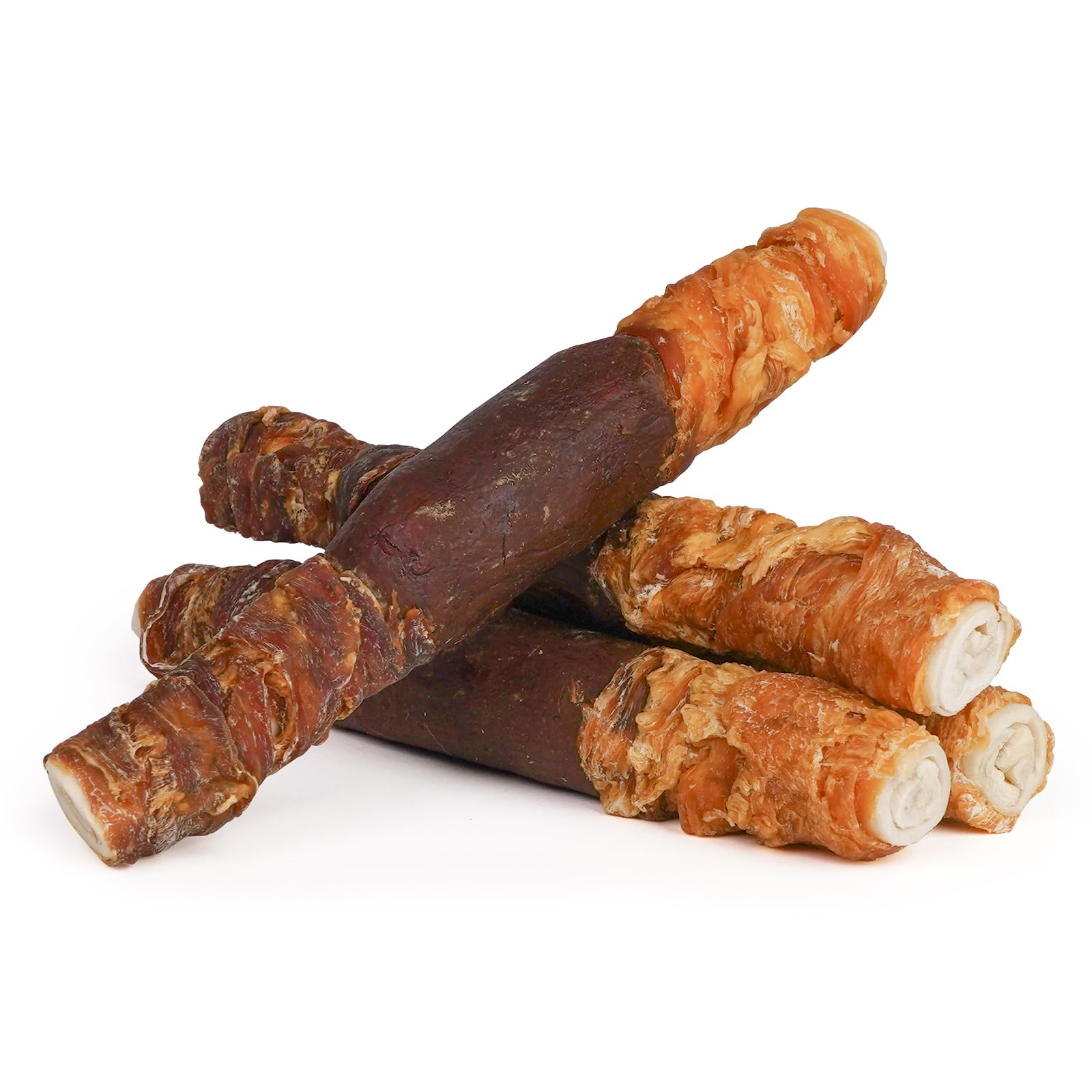 MON2SUN Dog Treats, 9 Inch Triple Flavor Wrapped Rawhide Rolls, 22.2oz