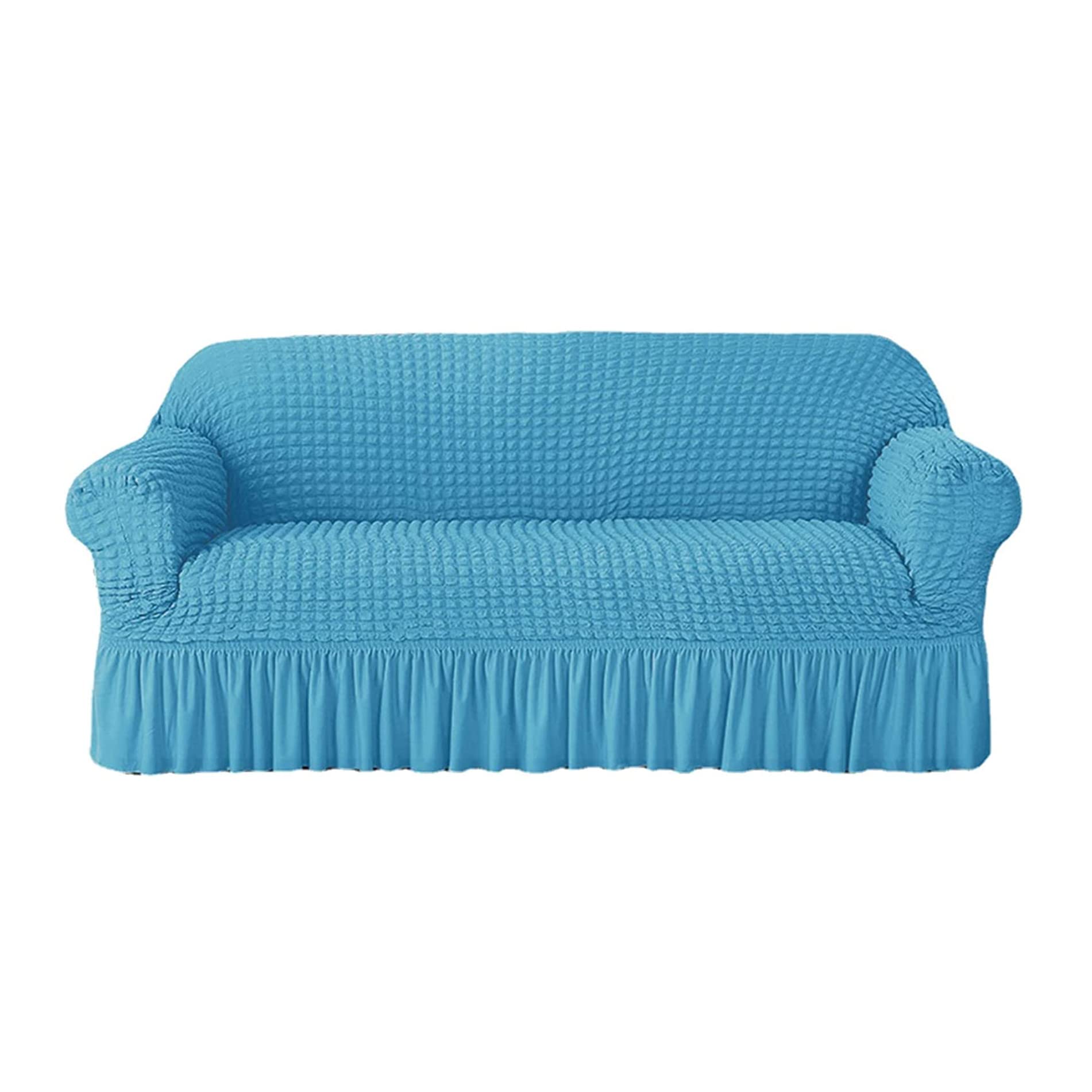 Elastic Sofa Cover Stretch Fitted Slipcover Durable Washable High Elasticity Skirt Sofa Cover for 1 Seater Sofa (Blue)