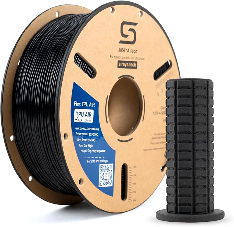 Siraya Tech Flex TPU Air - Lightweight Active Foaming Flexible 3D Filament, Adjustable Hardness 65A-82A, High-Speed Printing, Easy to Use, for Wearables, Sports Gear & Soft Prototypes (Black, 1kg)