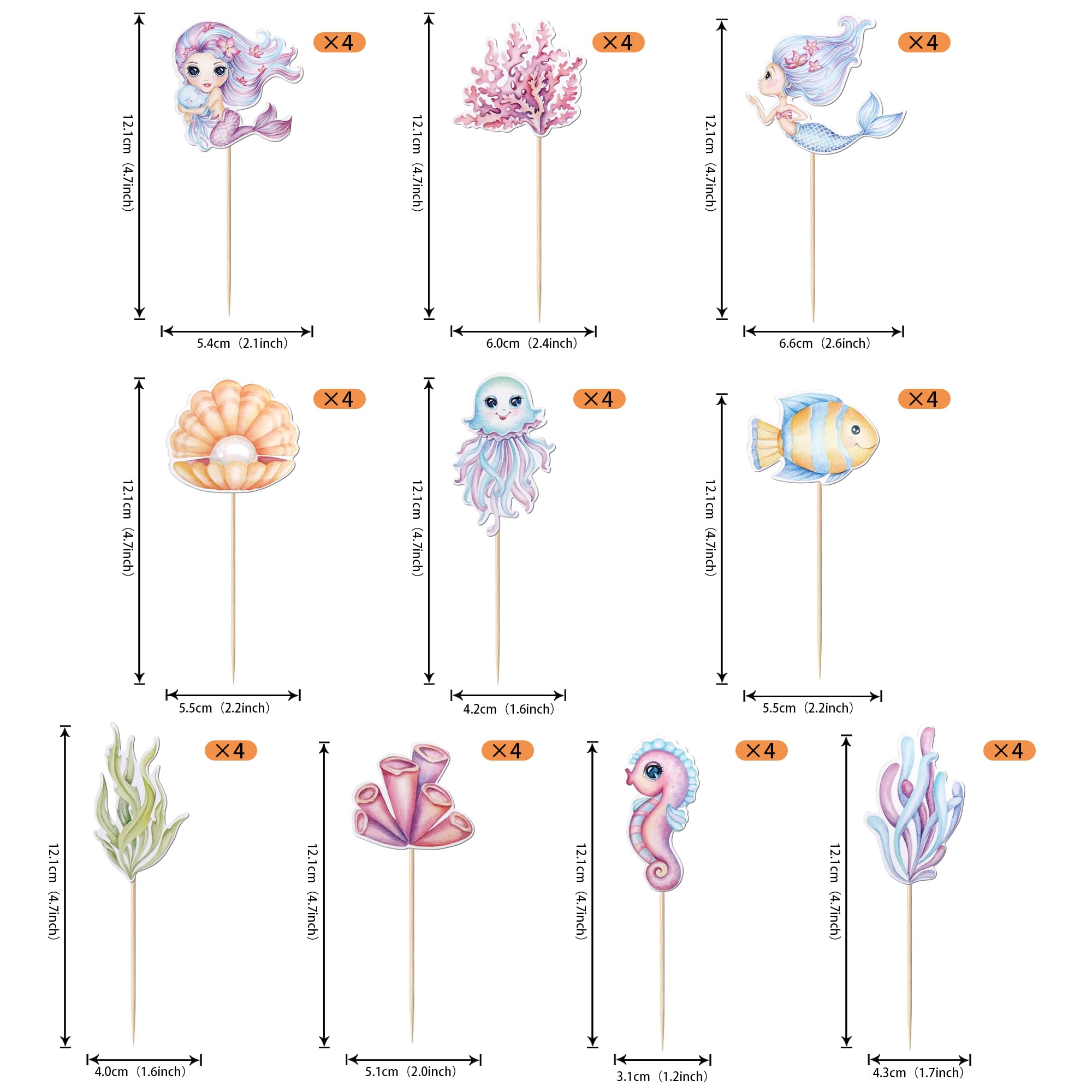 Rsstarxi 40 Pack Mermaid Cupcake Toppers Ocean Sea Animal Cake Decorations Under the Ocean Coral Seahorse Cupcake Picks for Under the Sea Theme Baby Shower Birthday Party Cake Decorations