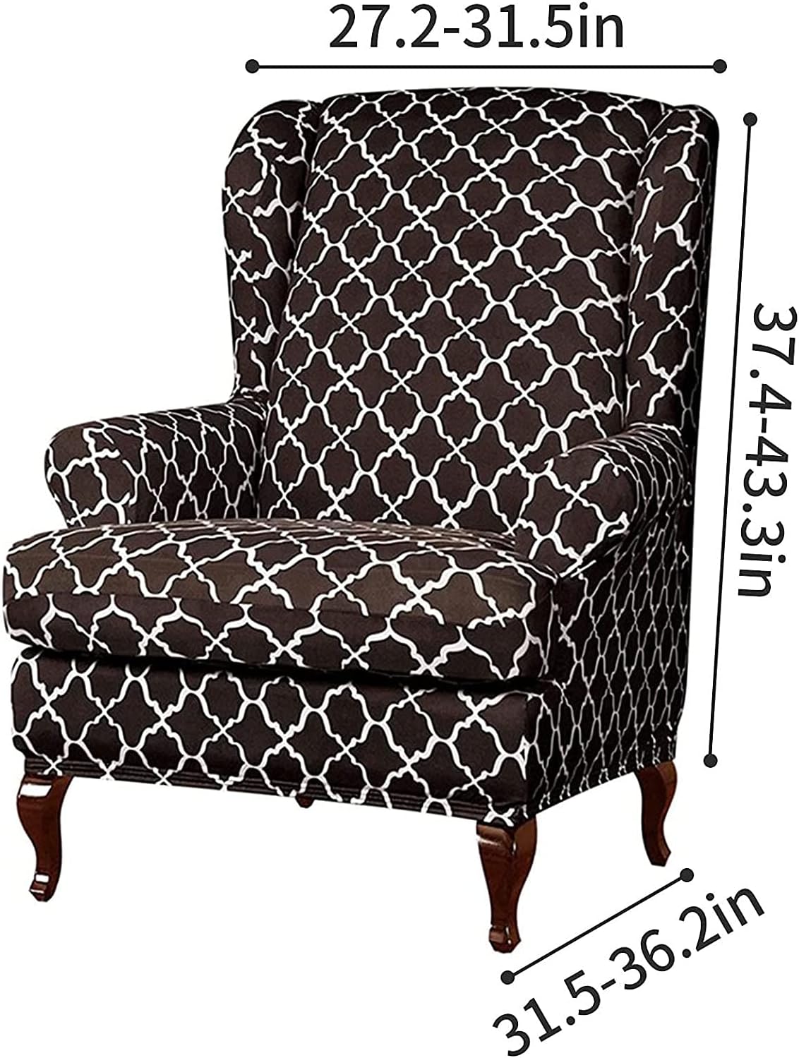 Stretch Armchair Slipcovers Armchair Cover for Recliner Sofa Wing Chair Slipcovers, 2pcs Wingback Chair Cover Soft Slipcovers for Wing Back Jacquard Furniture Protector, Dark Coffee